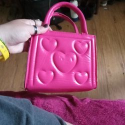 Cute Pink Hearts Purse Faux Leather! 