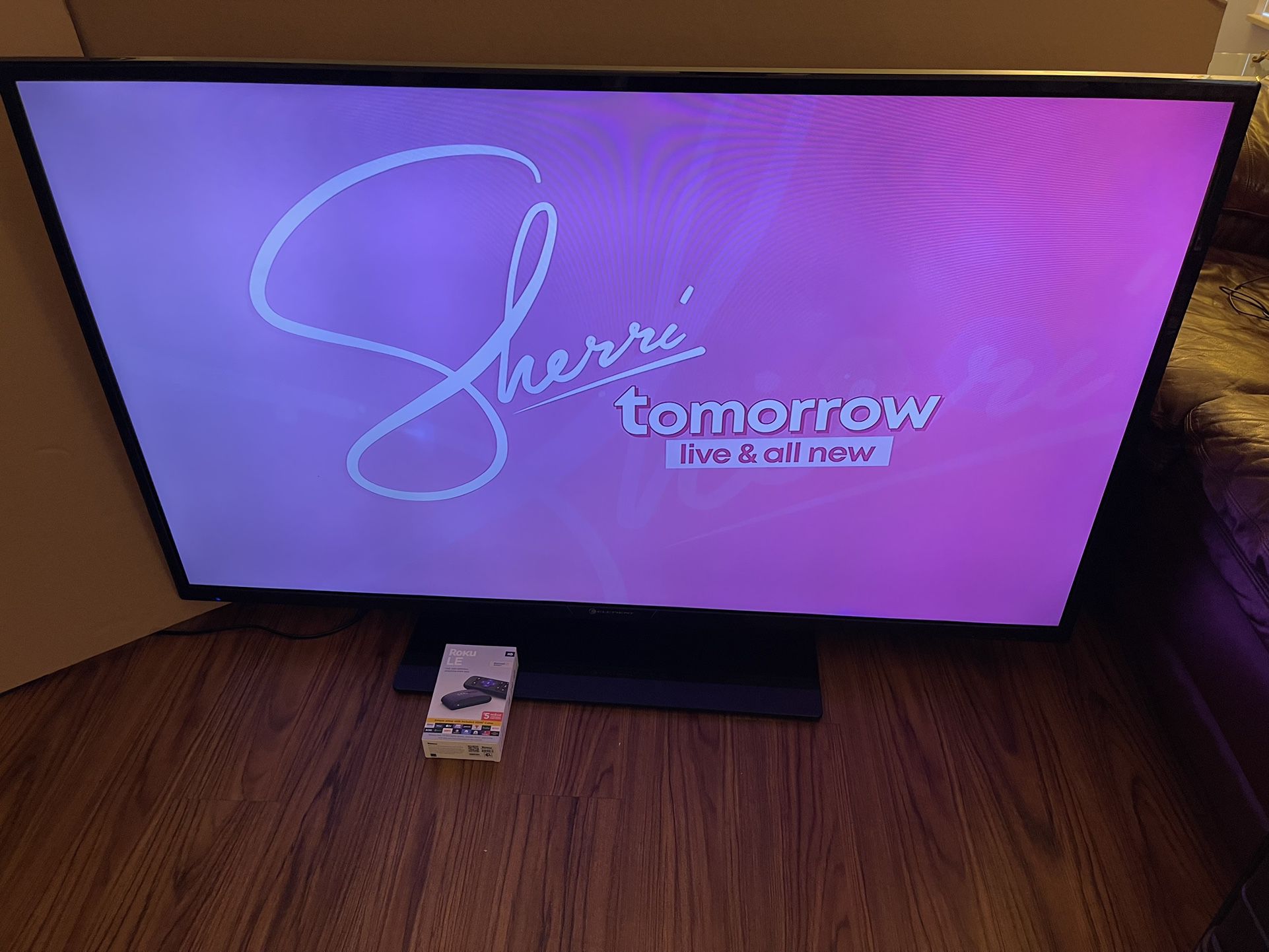 Element 60” (NOT SMART BUT A NEW ROKU BOX IS INCLUDED) 2 Remotes Control. $150 Firm On Price