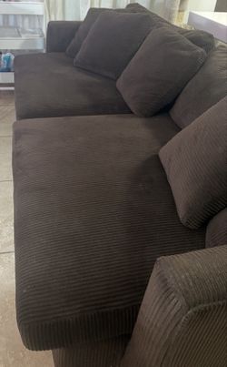 Deep-Seat Dark Brown Corduroy Sectional Sofa + Pillows