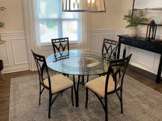 Round Glass Top Dining Table with 4 Chairs
