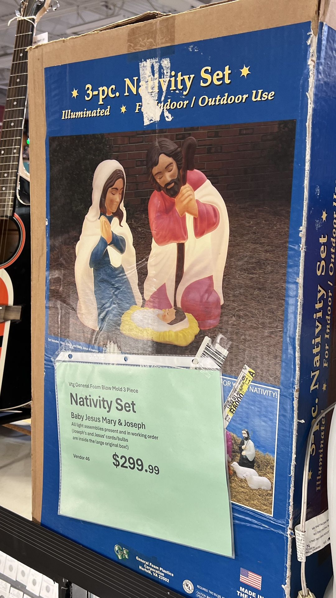 Vintage BlowMold Nativity Set - Baby Jesus Mary Joseph + Box