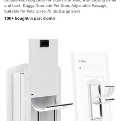 Autofeedog Double-Flap Dog Door for Doors/Wall with Closing Panel Pets Up to 70 lbs White NEW