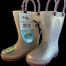 Toddler Girl Glitter Light Up Rain Boots Size 5 NWT White/Purple