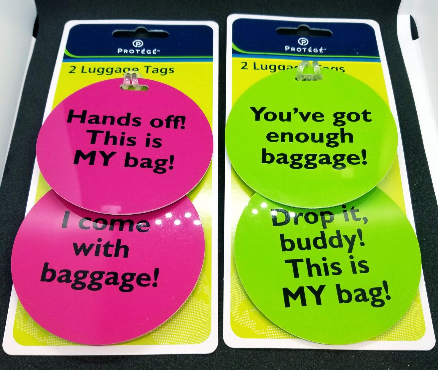 4 Piece Luggage Tags 2 Pack Lot Hot Pink Bright Green