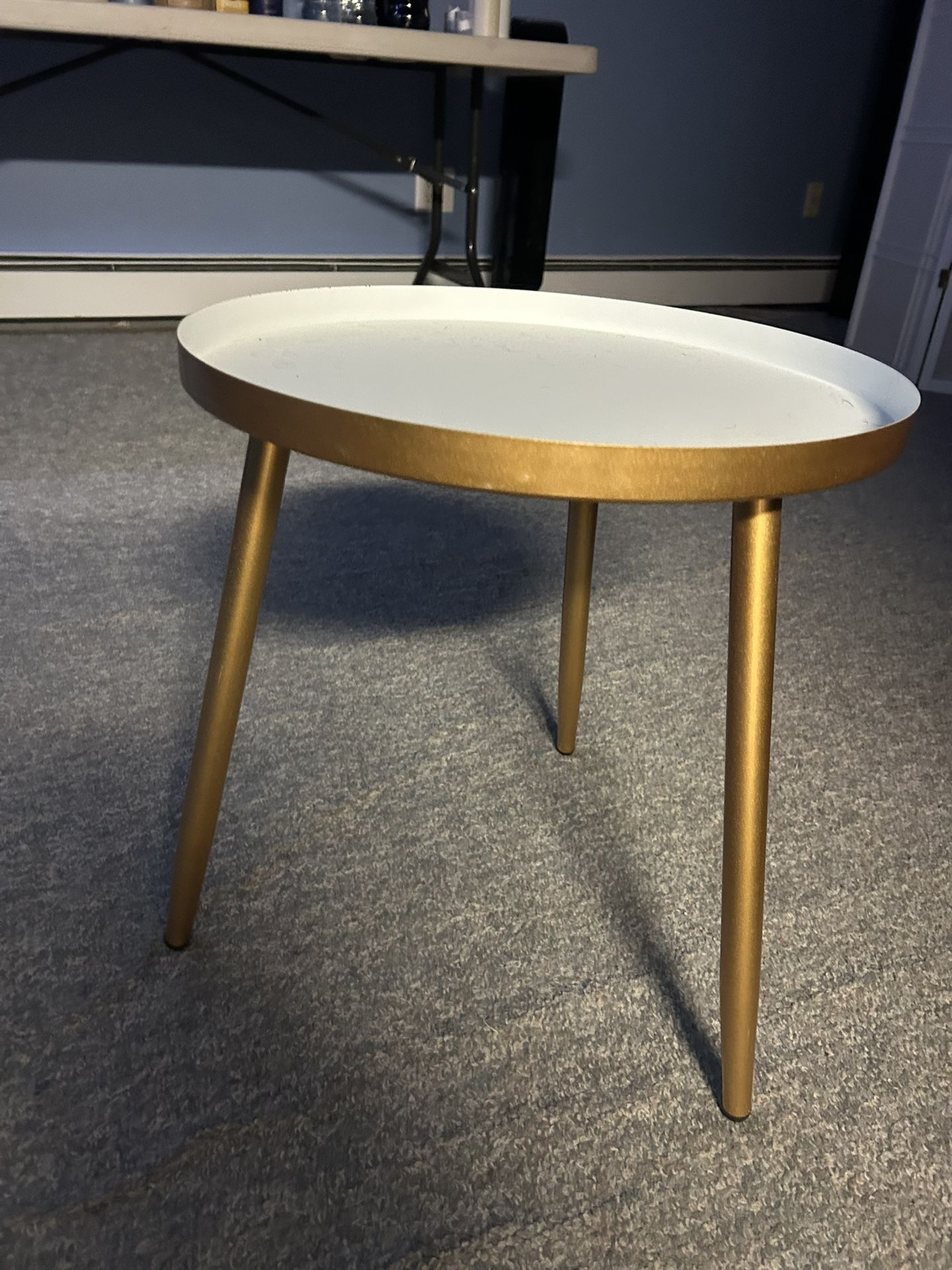 Small white and gold end table/stand 19" Height 17" width