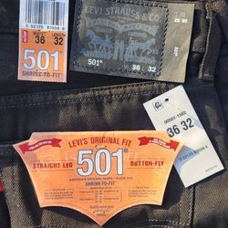 NWT Black Levis 501's SHRINK TO FIT 36 x 32