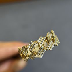 10KT GOLD CUBAN LINK RING CZ