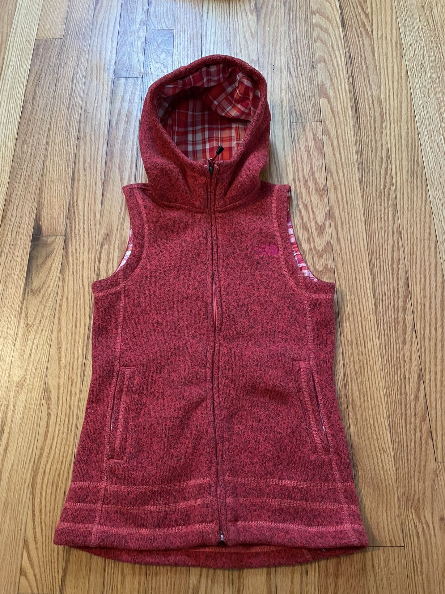 The North Face Womens Vest Extra Small XS Red Hoodie Full Zipper Fleece Jacket
