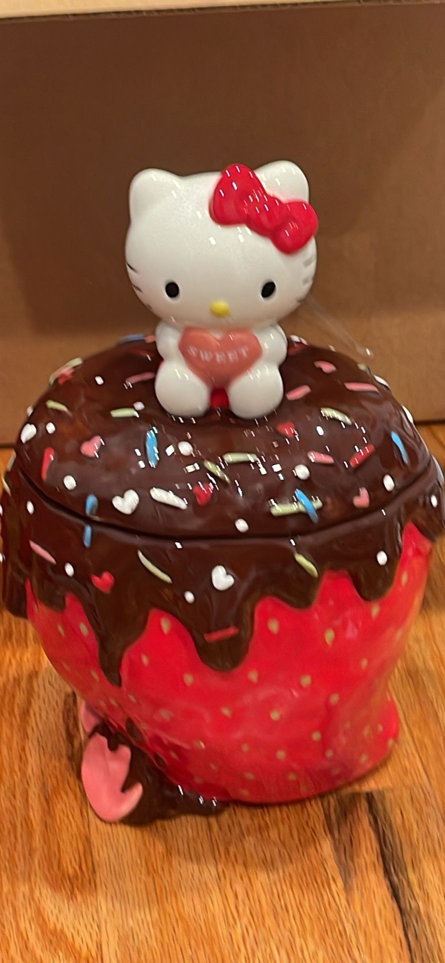 HELLO KITTY Blue Sky ceramic STRAWBERRY COOKIE JAR