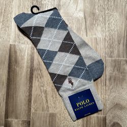Polo Ralph Lauren Argyle Dress Socks Cotton Trouser Slack Socks Beige Brown Mens