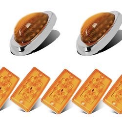 9999-77) Replacement for Freightliner Century/Columbia Led Lights Kit, 5x Rectangle Amber 6LED Cab Roof Top Clearance Marker Light+2x 5-7/8" Teardrop 