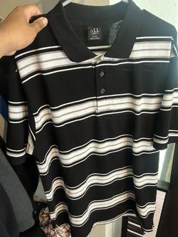 ALL Polo Black And White Striped Short Sleeve Button Up