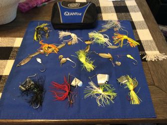 14 Baits (10 Spinner, 4 Buzz) With Quantum Spinner Lure Bag Case/Holder