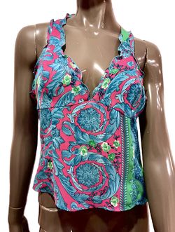 Versace Jeans Couture Women's Top Pink & Blue Floral Print Silk Sleeveless  - Size S - Made in Italy
