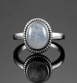 Natural Moon ring 925 sterling 10 size