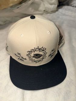 Cream & Black Embroidered Snapback Hat