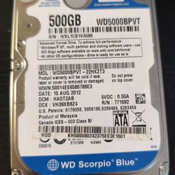 500gb hard drive HDD - WD Scorpio Blue - used but works fine
