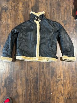 Heavy Black Leather Shearling Bomber Jacket