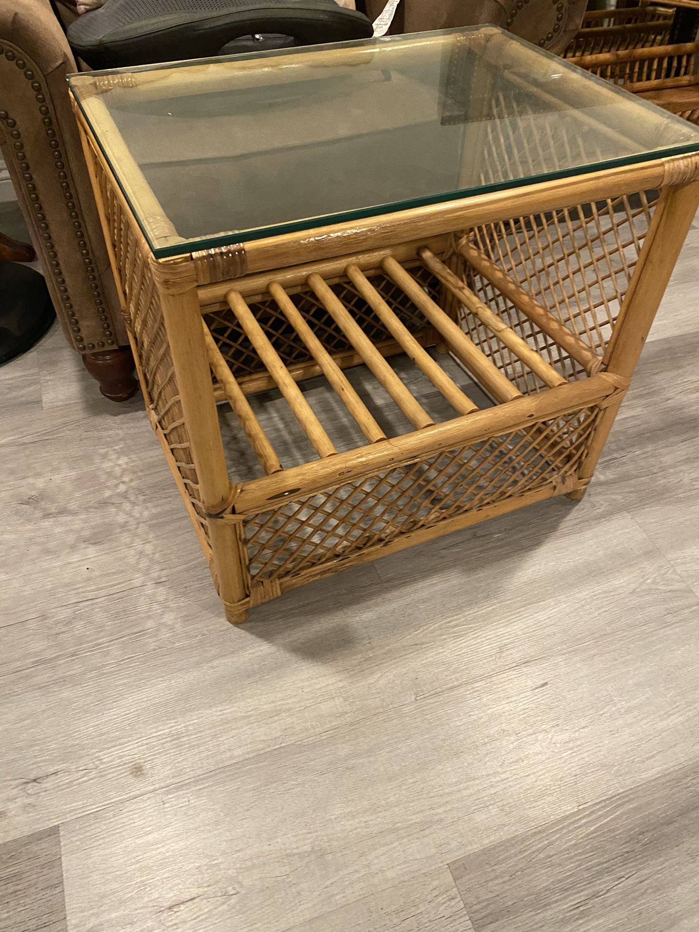Bamboo End Table With Glass