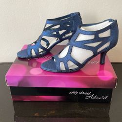 Easy Street Women’s Navy Blue Glitter Cut Out  Dress Shoes 