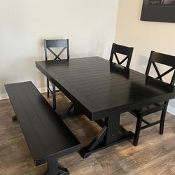 Black Dining Table With Bench And 4 Chairs