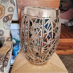 JAPANESE SOLID BRASS POLISHED DRUM GARDEN STOOL OR PLANT STAND