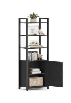 Ebony Black Wood Bookshelf Storage 