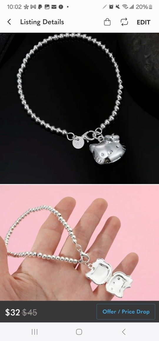 925 stamped Hello kitty Locket Necklace And Bracelet.set Swipe all pics sold separately SHIPPING AVAILABLE 
