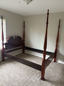 Queen-Size Wood Four-Poster Bed Frame