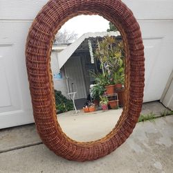 Mirror With Wicker Frame 