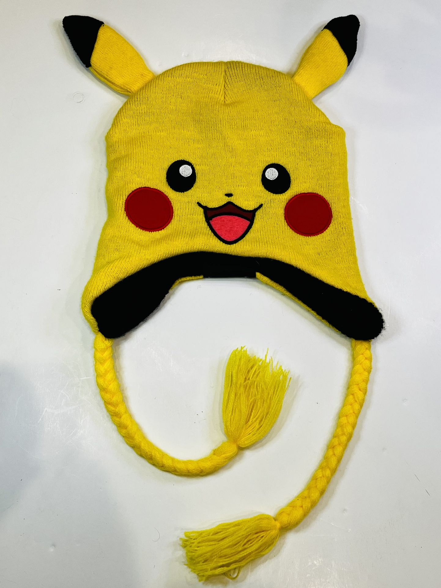 Pikachu Pokémon Beanie Hat w/ Ears & Braids – Adult Size – Excellent!