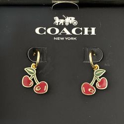 New Coach Earrings - Cherries With “C” Logo In Box With Tags 