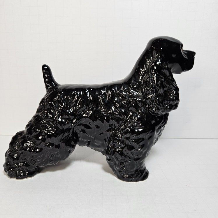 Vintage Ceramic Black Cocker Spaniel Dog #171 Figurine Black Gloss 6.5" H X 9" L