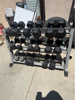 Dumbbells weights 10-50lbs plus rack commercial rack
