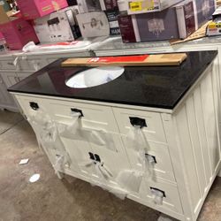 Home Decorators Collection Artisan 48 in. W x 21 in. D x 35 in. H Single Sink Freestanding Bath Vanity in White with Black Marble Top