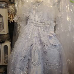 NEW Baptism Dress w Virgin Mary Image Size 4 w. Headband & Bolero