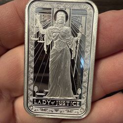 1 oz PAMP Lady of Justice Silver Bar