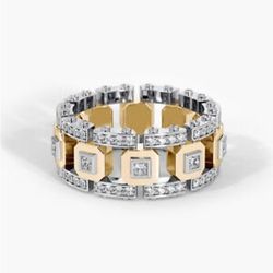  Male Cz Stone Yellow Gold Color Hollow Large Wedding Ring Size 7