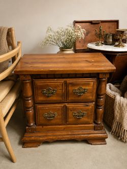 Vintage 1976 Bicentennial Solid Wood Nightstand or Bedside Table