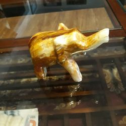 Vtg. Hand Carved Multi Tone Onyx Marble Elephant