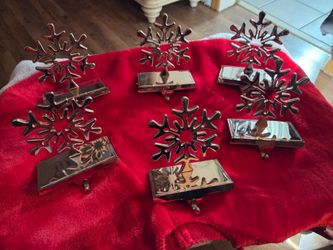 Silver Snowflake Christmas Stocking Holders Set of 6