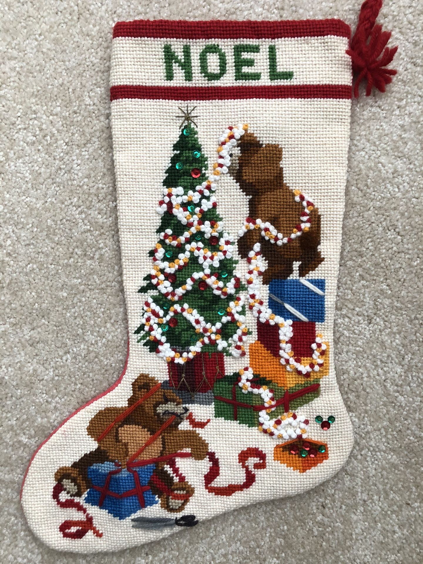 Vintage Beautiful Sunset Crewel Needlepoint Embroidery Christmas Stocking