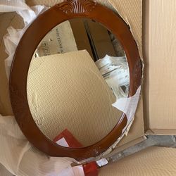 Winslow 30 in. W x 38 in. H Round WoodFramed Wall Bathroom Vanity Mirror in cherry