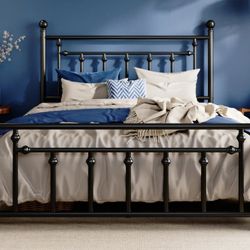 Vintage Iron Bed Frame With Elegant Headboard - Sturdy Construction, Spacious Under-Bed Storage, And Easy Assembly