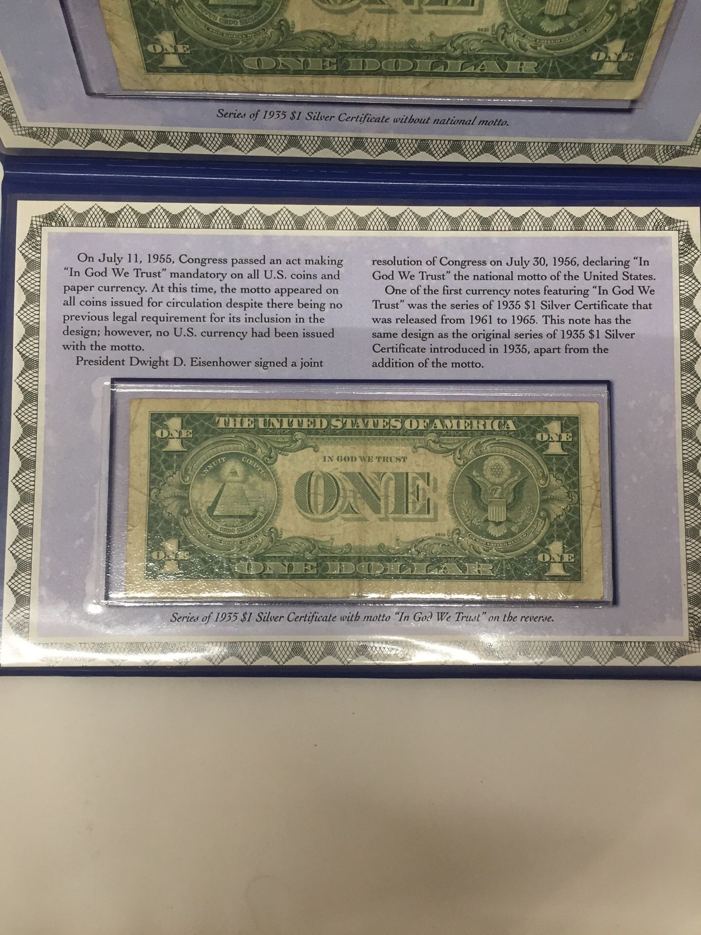 Series of 1935 $1 Silver Certificates with & without motto on the back