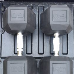NEW  PAIR  OF  60  LB. RUBBER HEX  DUMBBELLS      Also have :   40s   50s  70s   90s  