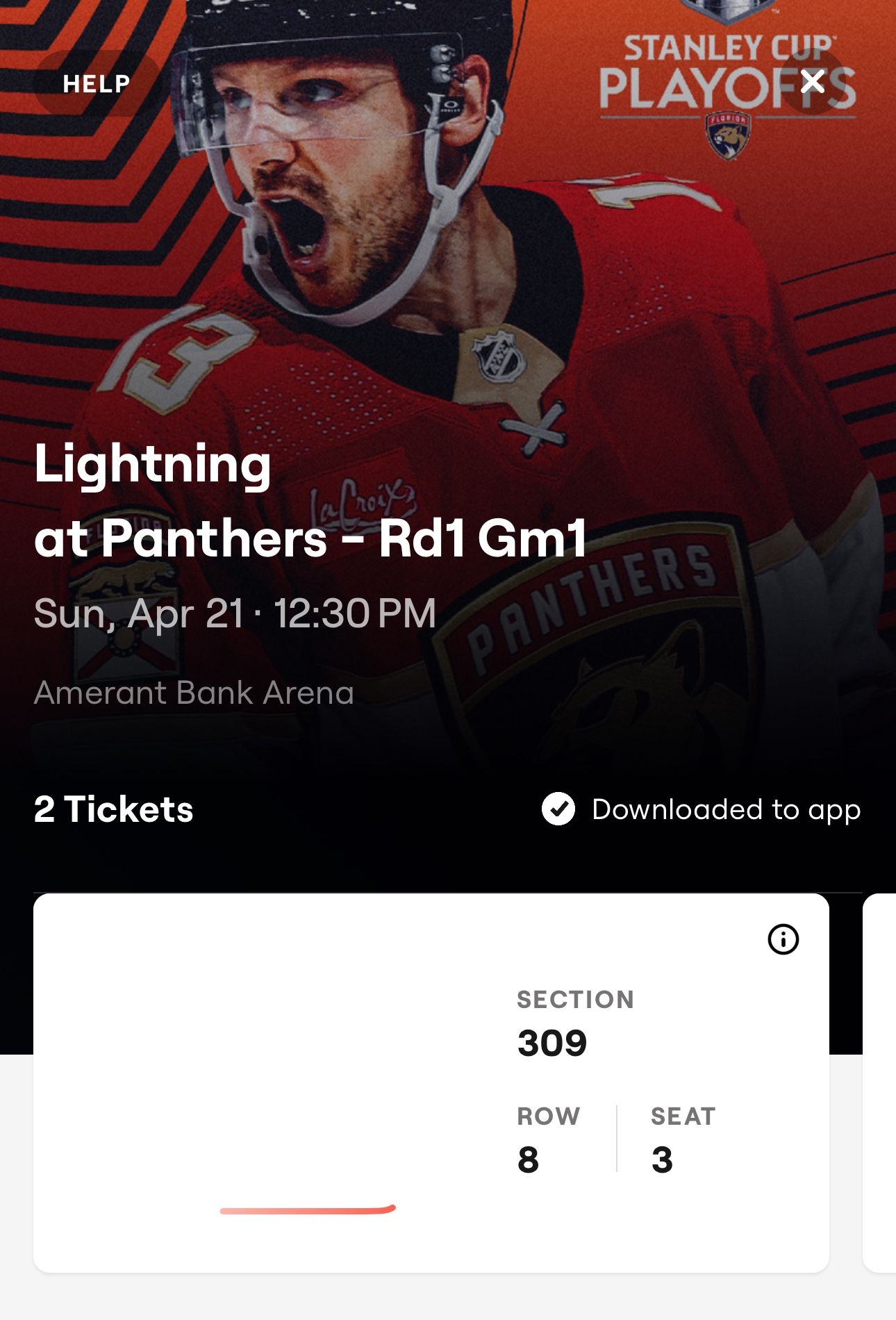 $100 Each Row 8 In 309 Panthers Playoffs Vs Tampa Game 1 