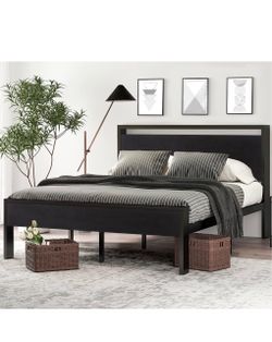 Queen Size Black Metal Platform Bed Frame with Headboard