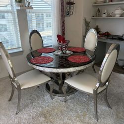 Marble Round Dining Table Set 4 Chairs 