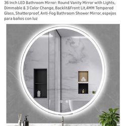36" LED Bathroom Mirror: Round Vanity Mirror with Lights, Dimmable & 3 Color Change *NEW*